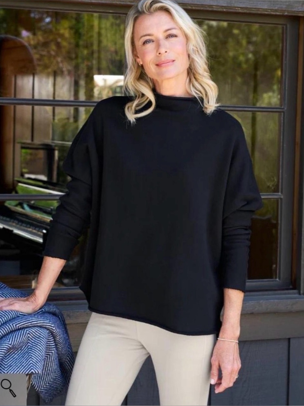 Frank & Eileen $228 EFFIE Long-Sleeve Funnel Neck Capelet - Black - Size XS
